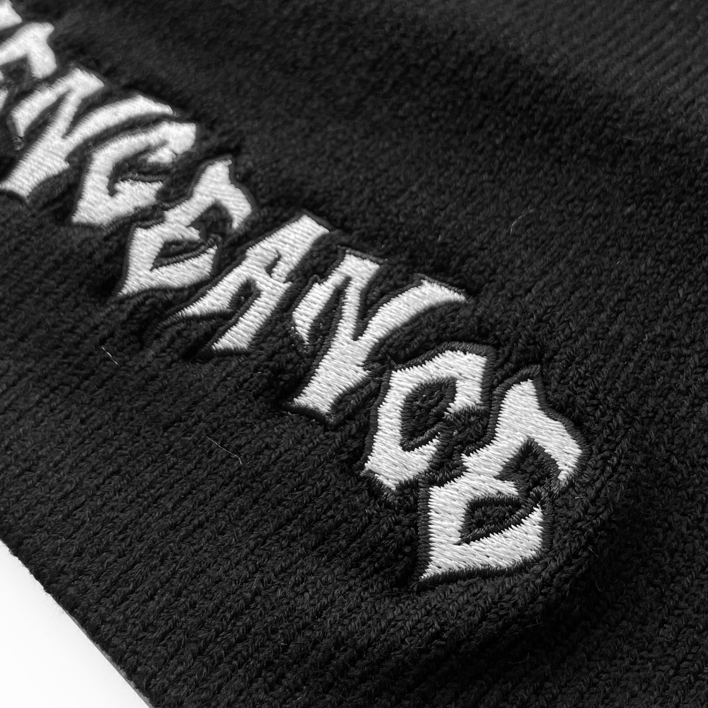 Black Vengeance Beanie - White Embroidery