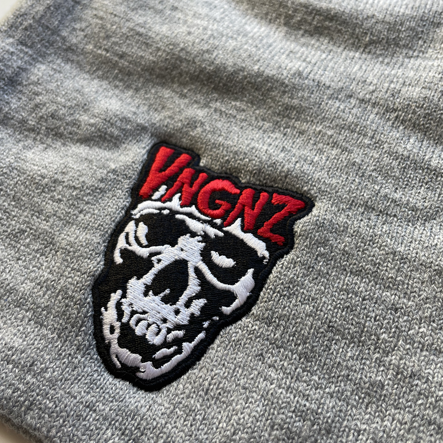 Grey VNGNZ Skull Beanie - Red VNGNZ