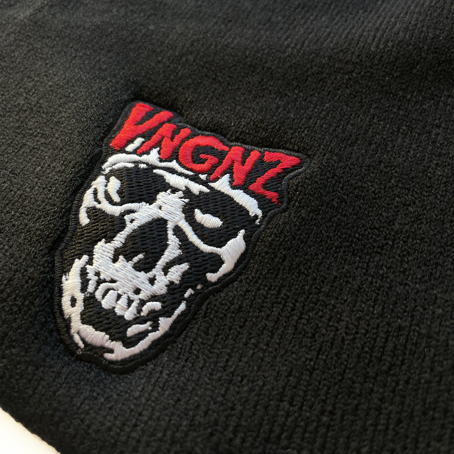 Black VNGNZ Skull Beanie - Red VNGNZ