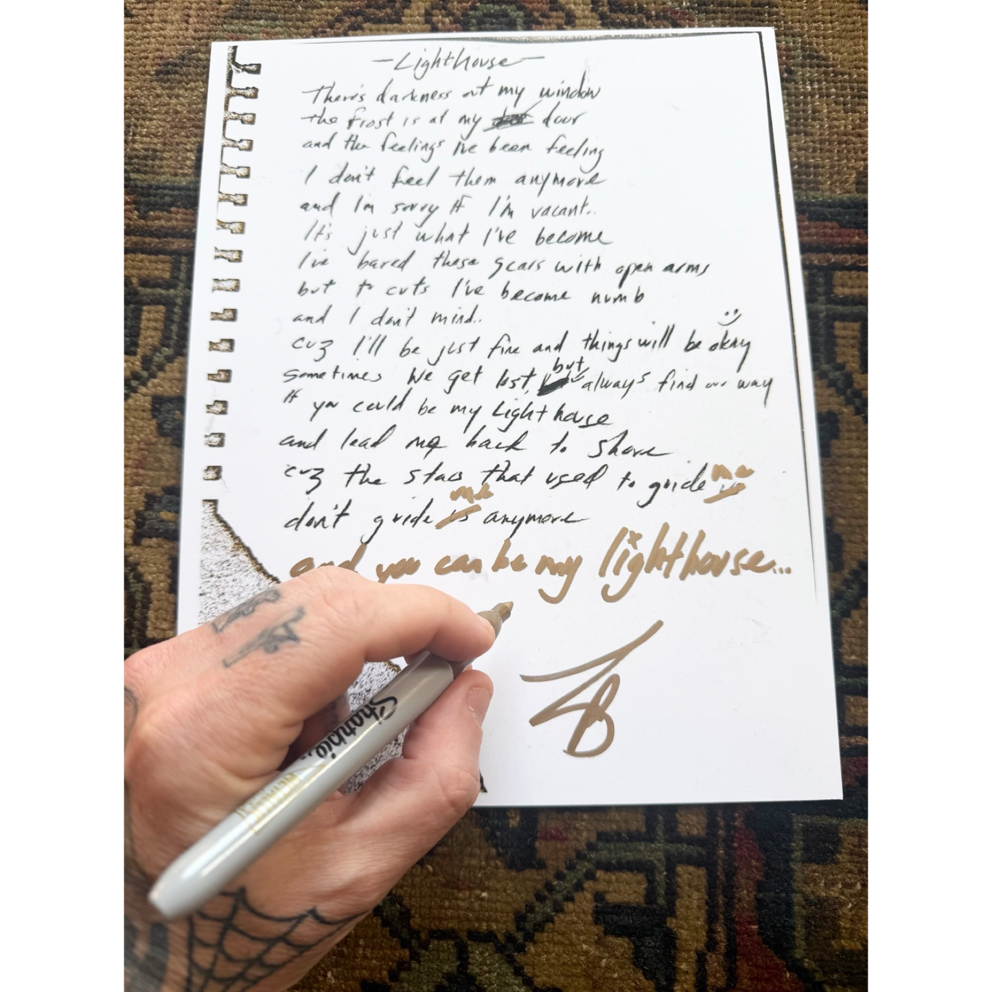 Limited Edition Hand Signed Lighthouse Lyric Sheet